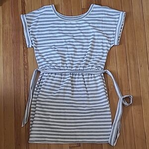 Striped Pink Lily Dress - Grey and White, size medium